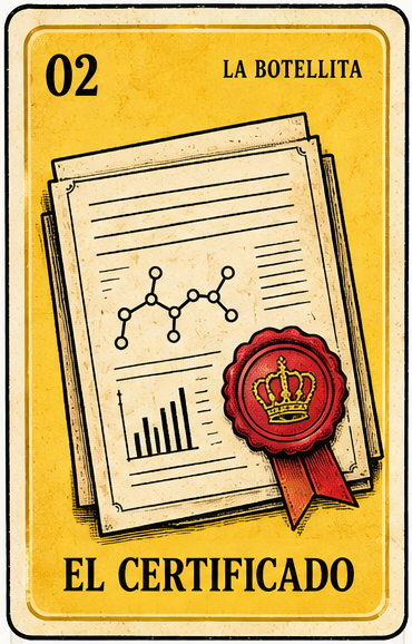 Vintage analytical certificate with an official verification seal